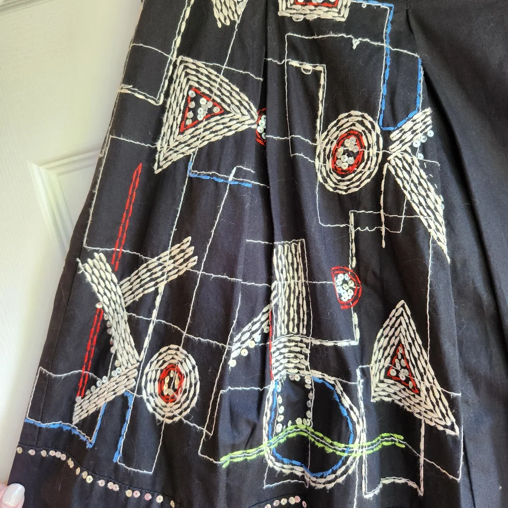 Reiss Black A-Line Embroidered Skirt  Womens 8